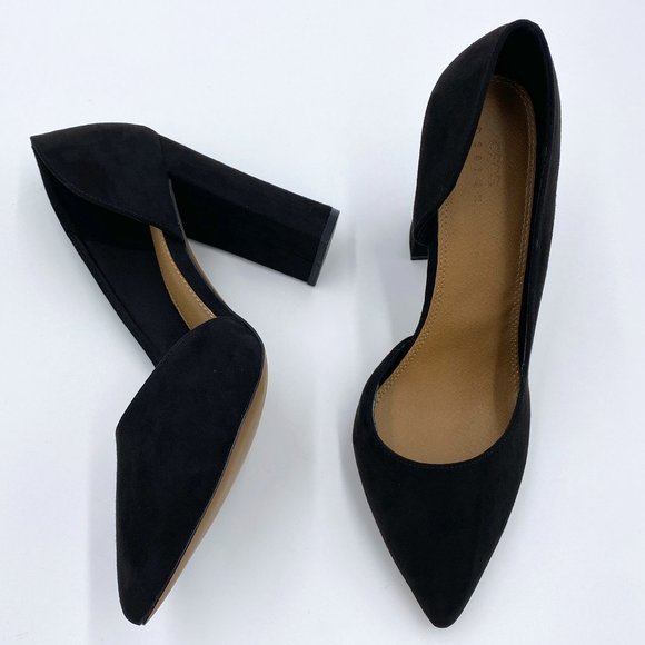 ASOS Black Pointed Toe Heel Pumps D’orsay Suede Block Heel NWOT - Picture 2 of 10